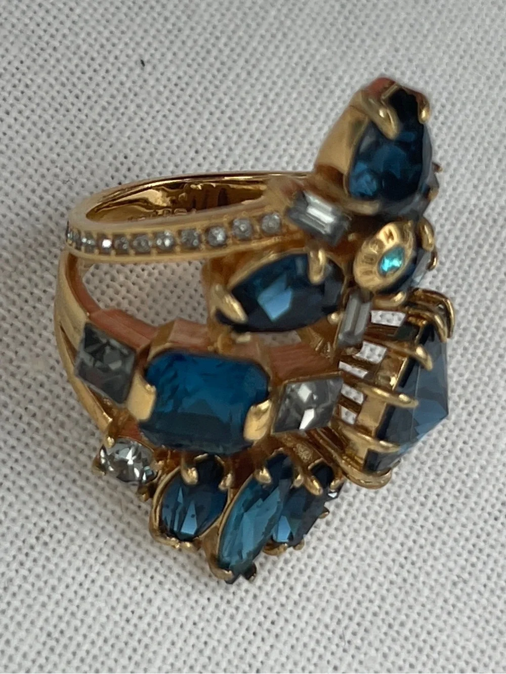 henri bendel Gold-Tone Ring with Deep Blue Stones